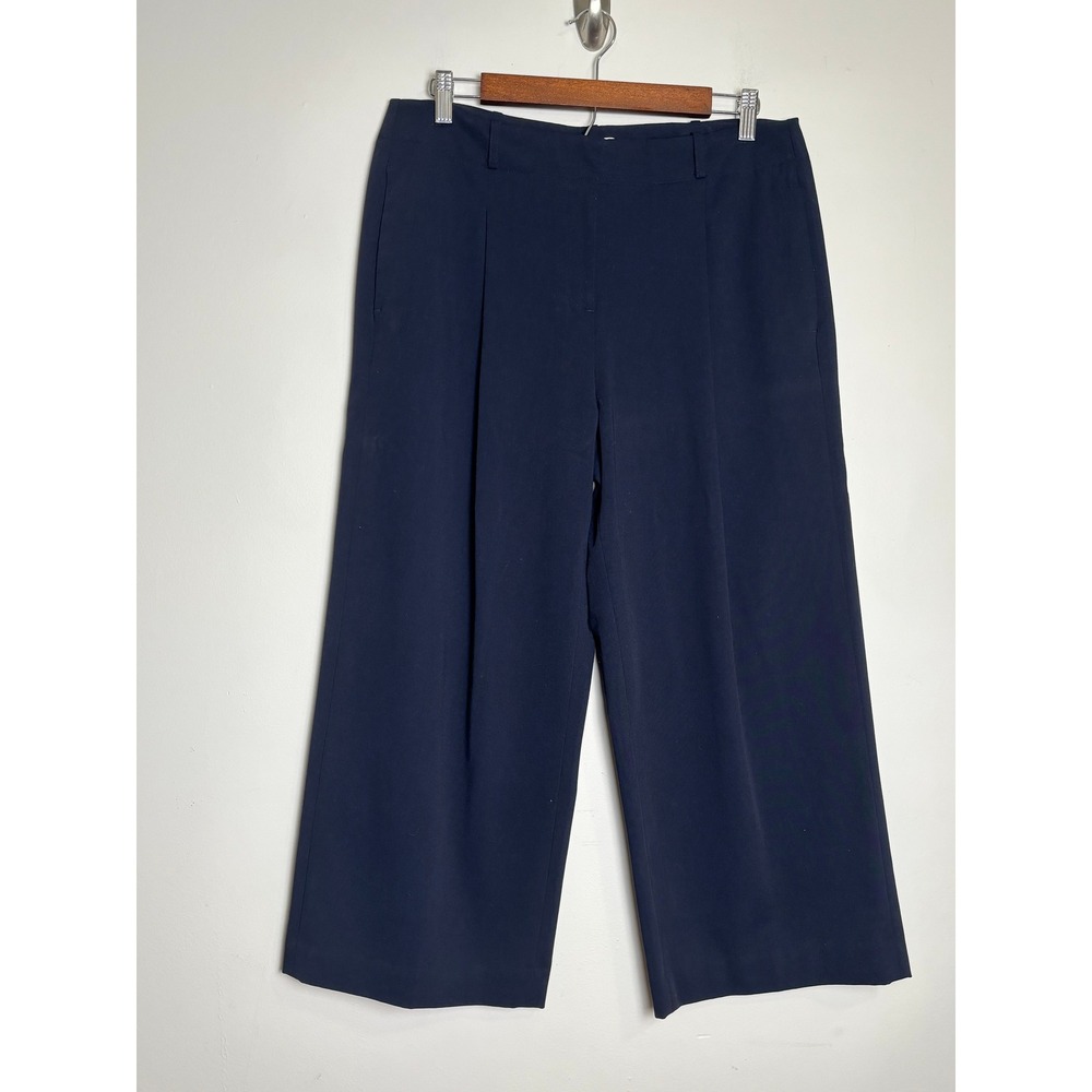 Liz Claiborne Womens Wide Leg Cropped Pants Size 10 Blue Black Minimalist Career